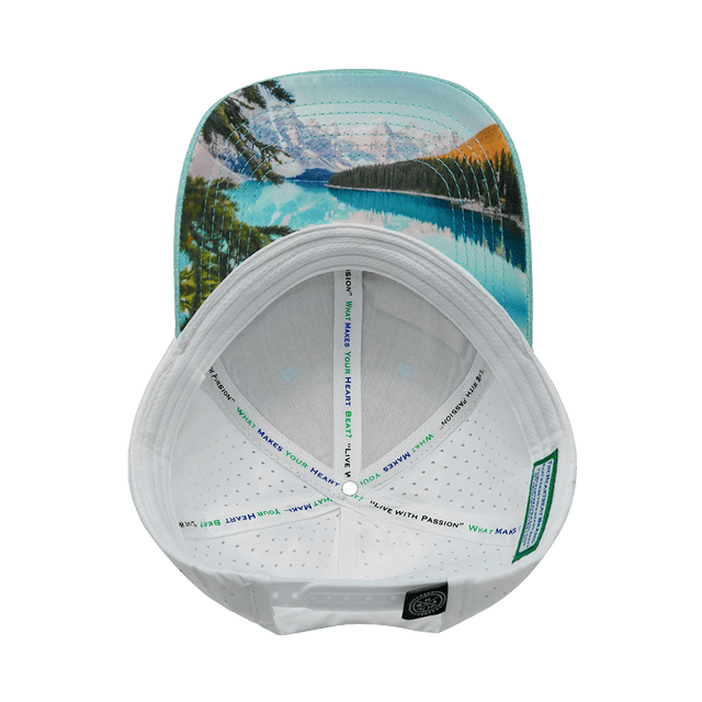 Mountains Hat, Low Profile, Ponytail, Snapback Hat, Teal, White, Mens Hat, Womens Hat, Underbill Picture