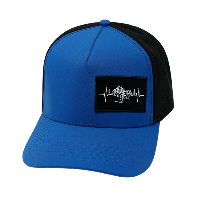 Mountains Hat, Trucker Hat, Snapback Hat, Royal Blue, Black, Mens Hat, Womens Hat, Front Picture