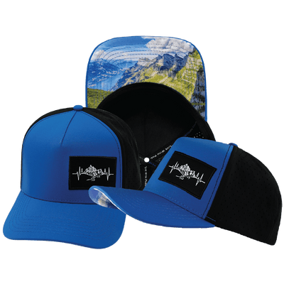 Mountains Hat Trucker Hat — Royal Blue / Black, Laser Mesh
