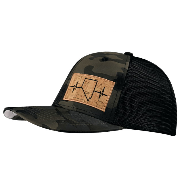 Nevada Hat, Baseball Hat, Snapback Hat, Tan Camo, Black, Mens Hat, Womens Hat, Side Picture