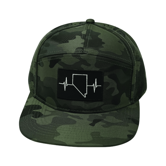 Nevada Hat, Flat Bill, Snapback Hat, Green Camo, Mens Hat, Womens Hat, Front Picture