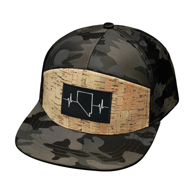 Nevada Hat, Flat Bill, Snapback Hat, Cork, Tan Camo, Mens Hat, Womens Hat, Front Picture