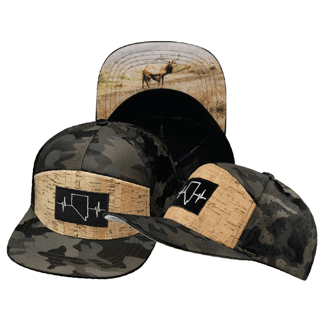 Nevada Hat, Flat Bill, Snapback Hat, Cork, Tan Camo, Mens Hat, Womens Hat, Main Picture