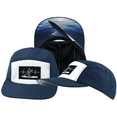 Paddle Board Hat — 5 Panel, Navy / White, Laser Mesh