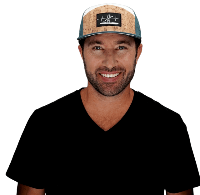 Paddle Board Hat, Flat Bill, Snapback Hat, Cork, Dark Teal, White, Mens Hat, Womens Hat, Man In Hat Picture