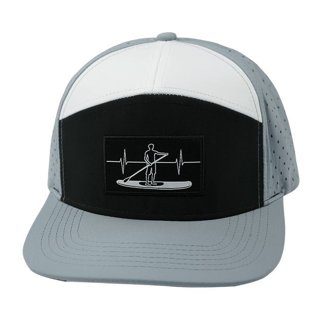 Paddle Board Hat, Flat Bill, Snapback Hat, Gray, Black, White, Mens Hat, Womens Hat, Front Picture