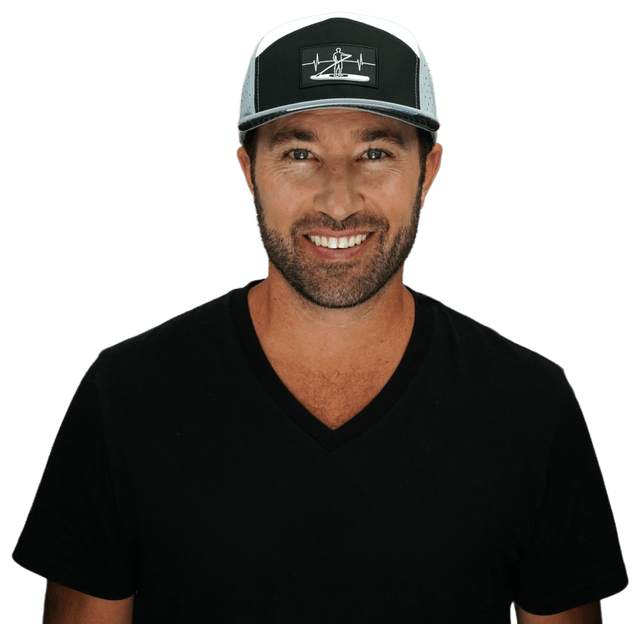 Paddle Board Hat, Flat Bill, Snapback Hat, Gray, Black, White, Mens Hat, Womens Hat, Man In Hat Picture