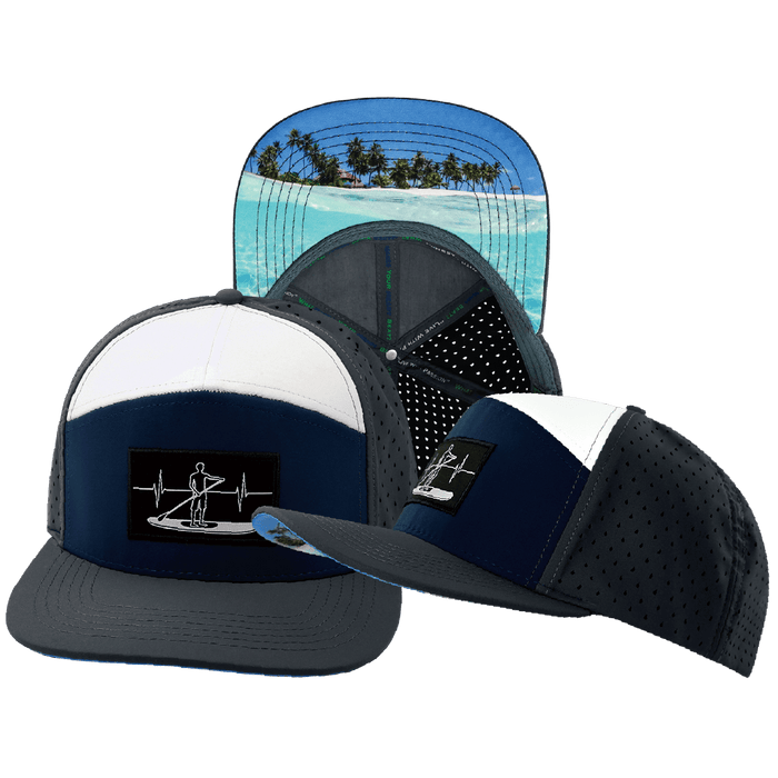 Paddle Board Hat — Flat Bill, Charcoal / Navy / White, Laser Mesh