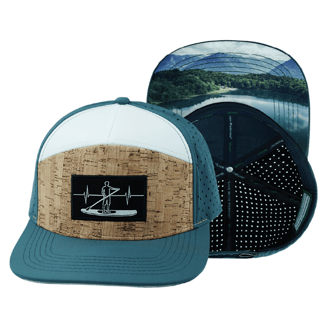 Paddle Board Hat, Flat Bill, Snapback Hat, Cork, Dark Teal, White, Mens Hat, Womens Hat, Main Picture