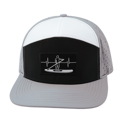 Paddle Board Hat, Flat Bill, Snapback Hat, Gray, Black, White, Mens Hat, Womens Hat, Front Picture