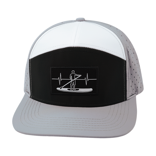 Paddle Board Hat, Flat Bill, Snapback Hat, Gray, Black, White, Mens Hat, Womens Hat, Front Picture