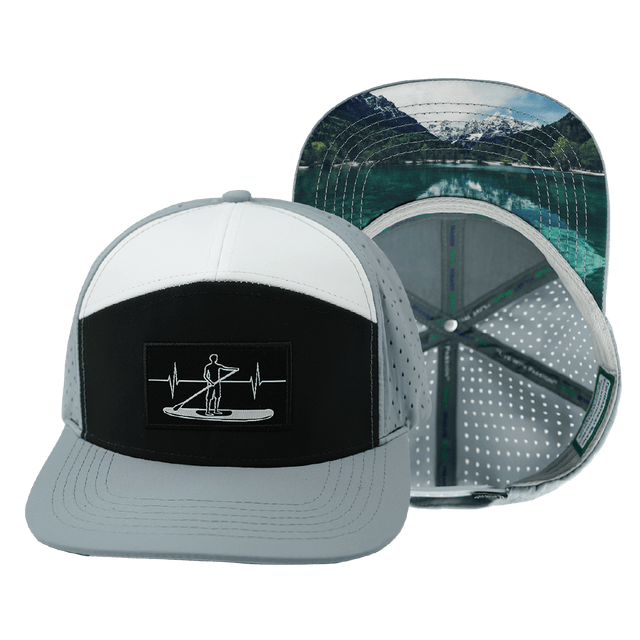 Paddle Board Hat, Flat Bill, Snapback Hat, Gray, Black, White, Mens Hat, Womens Hat, Main Picture