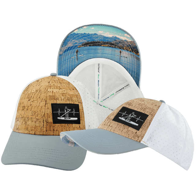 Paddle Board Hat, Low Profile, Ponytail, Snapback Hat, Cork, Gray, White, Mens Hat, Womens Hat, Main Picture
