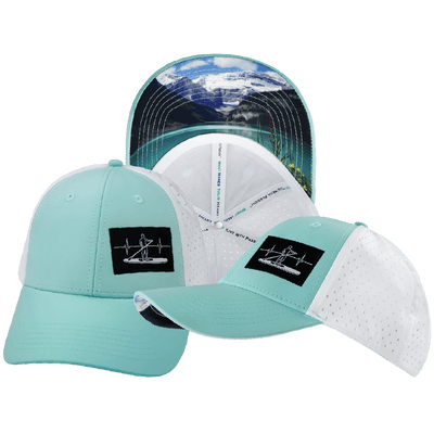 Paddle Board Hat — Low Profile, Ponytail, Mint / White, Laser Mesh