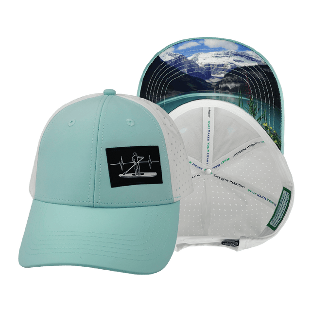 Paddle Board Hat, Low Profile, Ponytail, Snapback Hat, Mint, White, Mens Hat, Womens Hat, Main Picture