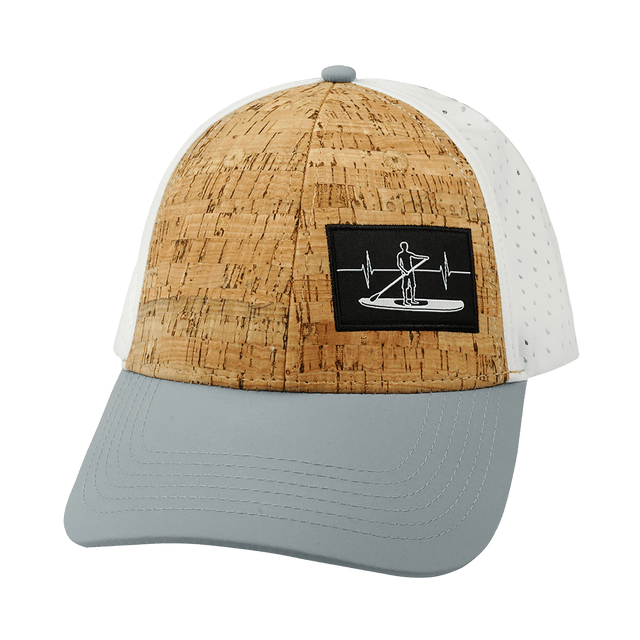 Paddle Board Hat, Low Profile, Ponytail, Snapback Hat, Cork, Gray, White, Mens Hat, Womens Hat, Front Picture