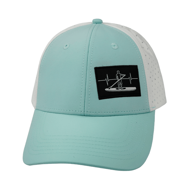 Paddle Board Hat, Low Profile, Ponytail, Snapback Hat, Mint, White, Mens Hat, Womens Hat, Front Picture