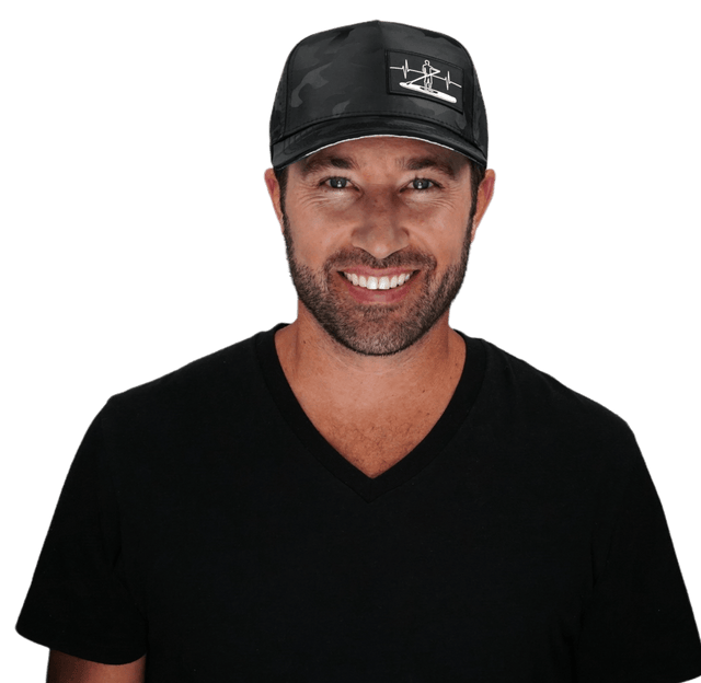 Paddle Board Hat, Trucker Hat, Snapback Hat, Black Camo, Mens Hat, Womens Hat, Man in Hat Picture