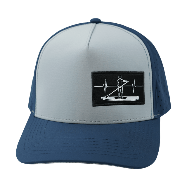 Paddle Board Hat, Trucker Hat, Snapback Hat, Dark Blue, Gray Blue, Mens Hat, Womens Hat, Front Picture