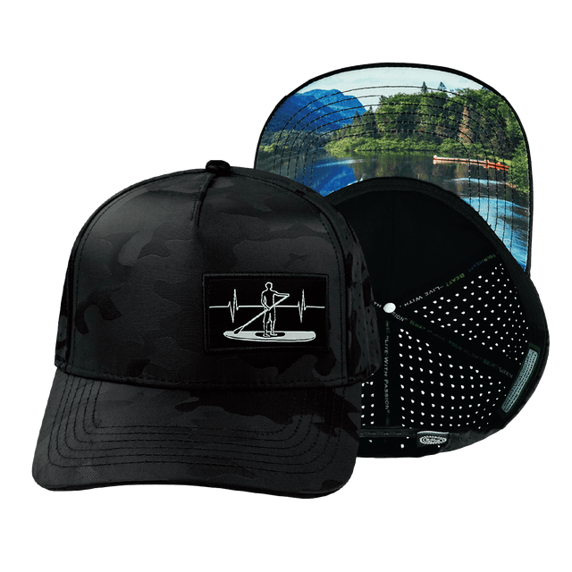 Paddle Board Hat, Trucker Hat, Snapback Hat, Black Camo, Mens Hat, Womens Hat, Main Picture