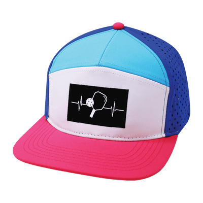 Pickleball Hat, Flat Bill, Snapback Hat, Neon Pink, White, Neon Blue Green, Blue, Mens Hat, Womens Hat, Front Picture