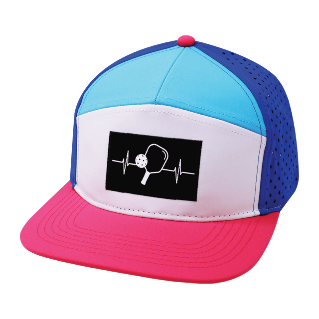 Pickleball Hat, Flat Bill, Snapback Hat, Neon Pink, White, Neon Blue Green, Blue, Mens Hat, Womens Hat, Front Picture
