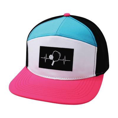 Pickleball Hat, Flat Bill, Snapback Hat, Neon Pink, White, Neon Blue Green, Black, Mens Hat, Womens Hat, Front Picture