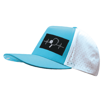 Pickleball Hat, Trucker Hat, Snapback Hat, Neon Blue Green, White, Mens Hat, Womens Hat, Side Picture