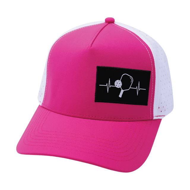 Pickleball Hat, Trucker Hat, Snapback Hat, Neon Pink, White, Mens Hat, Womens Hat, Front Picture