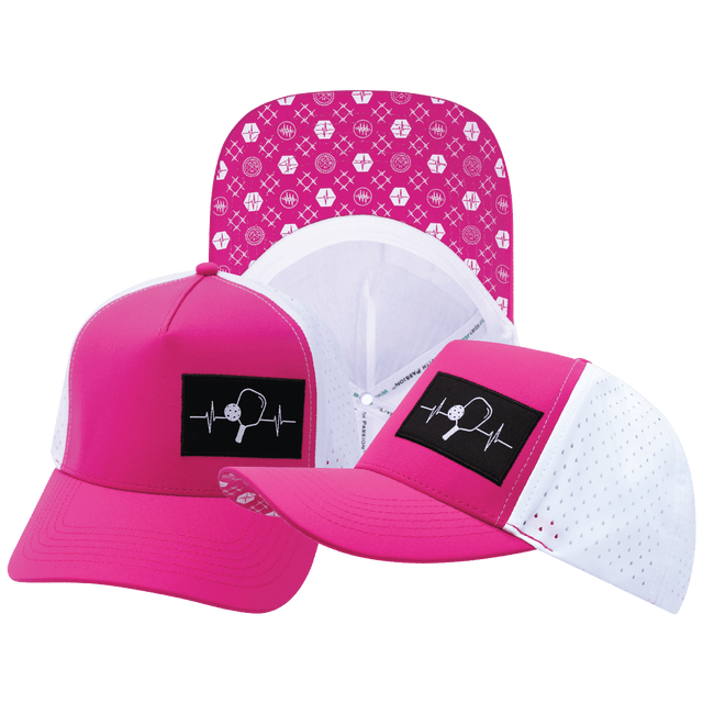 Pickleball Hat, Trucker Hat, Snapback Hat, Neon Pink, White, Mens Hat, Womens Hat, Main Picture