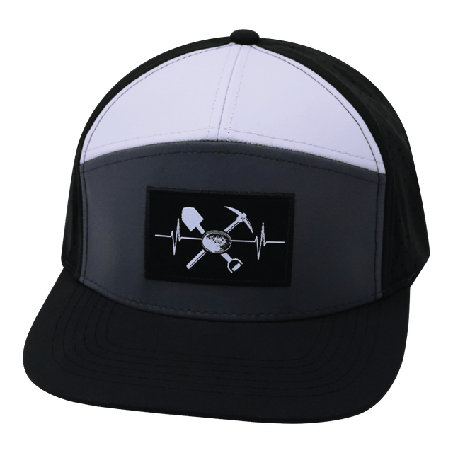 Prospecting Hat, Flat Bill, Snapback Hat, Black, Charcoal, White, Mens Hat, Womens Hat, Front Picture