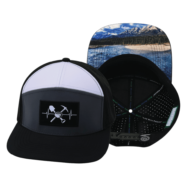 Prospecting Hat, Flat Bill, Snapback Hat, Black, Charcoal, White, Mens Hat, Womens Hat, Main Picture