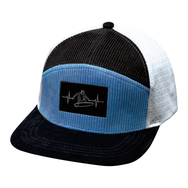 Surf Hat, Flat Bill, Snapback Hat, Corduroy, Charcoal, Light Blue, White, Mens Hat, Womens Hat, Front Picture