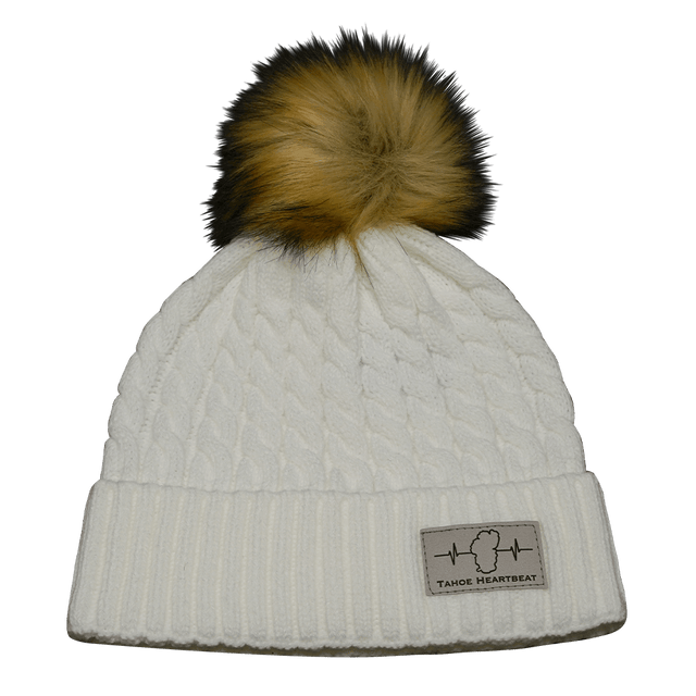 Tahoe Beanie, Pom Beanie, White, Mens Beanie, Womens Beanie, Front Picture