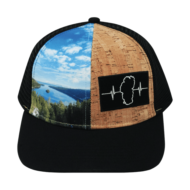 Tahoe Hat, Baseball Hat, Snapback Hat, Cork Hybrid, Black, Emerald Bay Day, Mens Hat, Womens Hat, Front Picture