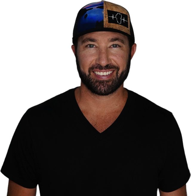 Tahoe Hat, Baseball Hat, Snapback Hat, Cork Hybrid, Black, Emerald Bay Day Sunrise, Mens Hat, Womens Hat, Man In Hat Picture