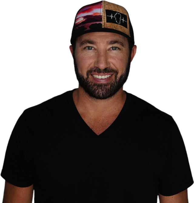 Tahoe Hat, Baseball Hat, Snapback Hat, Cork Hybrid, Black, Summer Sunset, Mens Hat, Womens Hat, Man In Hat Picture