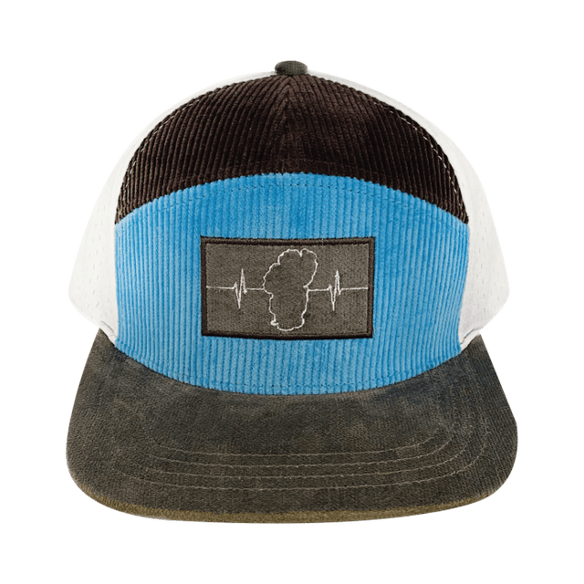 Tahoe Hat, Flat Bill, Snapback Hat, Corduroy, Charcoal, Light Blue, White, Mens Hat, Womens Hat, Front Picture