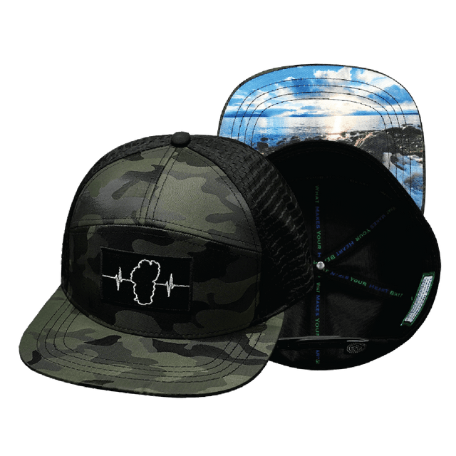 Tahoe Hat, Flat Bill, Snapback Hat, Green Camo, Black, Mens Hat, Womens Hat, Main Picture