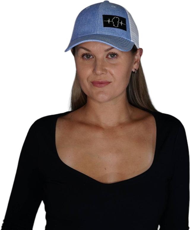 Tahoe Hat, Low Profile, Snapback Hat, Light Blue, White, Mens Hat, Womens Hat, Woman In Hat Picture