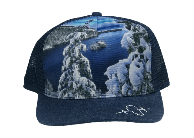 Hat, Trucker Hat, Snapback Hat, Heather Navy, Emerald Bay Snow, Mens Hat, Womens Hat, Front Picture
