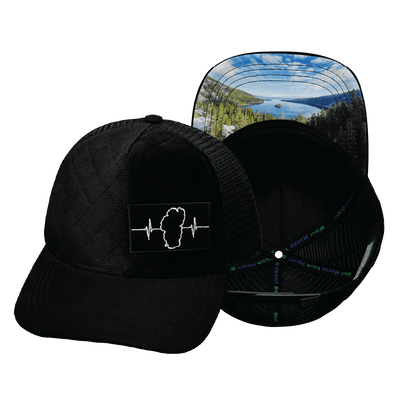 Tahoe Hat Trucker Hat — Quilted Velvet, Black, Trucker Mesh