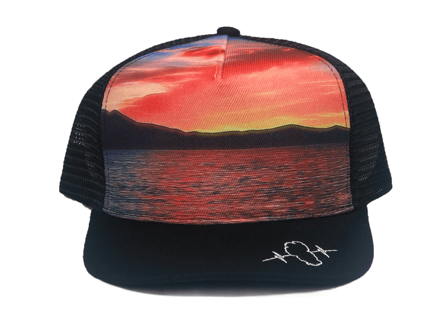 Hat, Trucker Hat, Snapback Hat, Suede, Black, Sunset, Mens Hat, Womens Hat, Front Picture