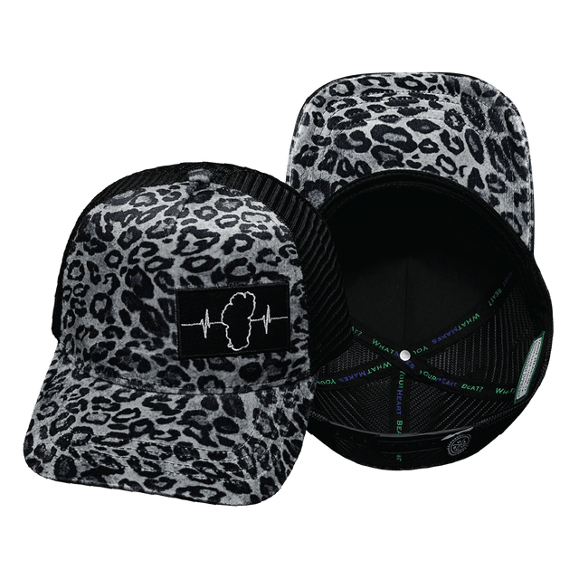 Tahoe Hat, Trucker Hat, Snapback Hat, Velvet, Silver Leopard Print, Mens Hat, Womens Hat, Main Picture