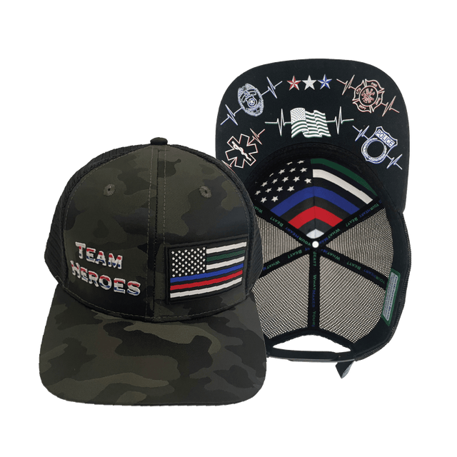 Team Heroes Hat, Baseball Hat, Snapback Hat, Green Camo, Black, Mens Hat, Womens Hat, Main Picture