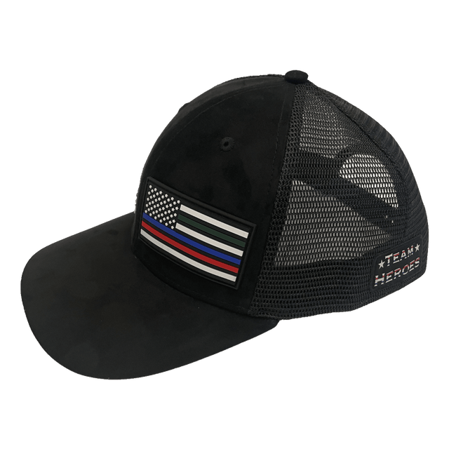 Team Heroes Hat - Baseball Hat Fit - Suede - Black - Trucker Mesh