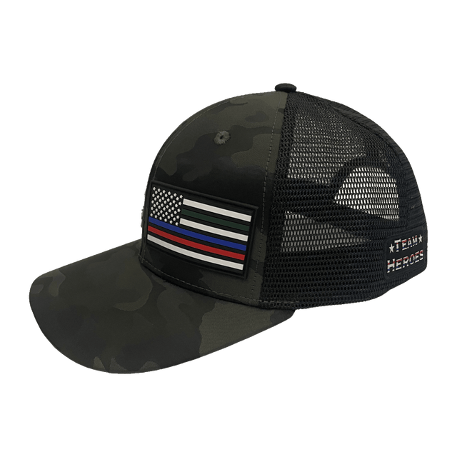 Team Heroes Hat - Baseball Hat Fit - Green Camo / Black - Trucker Mesh