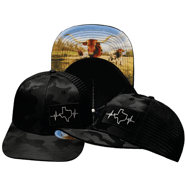 Texas Hat, Baseball Hat, Snapback Hat, Black Camo, Black, Mens Hat, Womens Hat, Main Picture