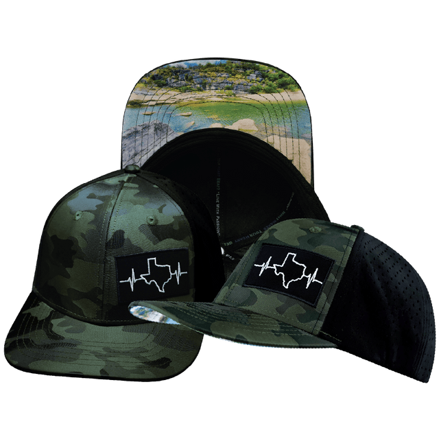 Texas Hat, Baseball Hat, Snapback Hat, Green Camo, Black, Mens Hat, Womens Hat, Main Picture