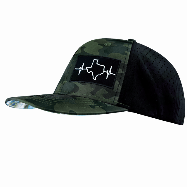 Texas Hat, Baseball Hat, Snapback Hat, Green Camo, Black, Mens Hat, Womens Hat, Side Picture